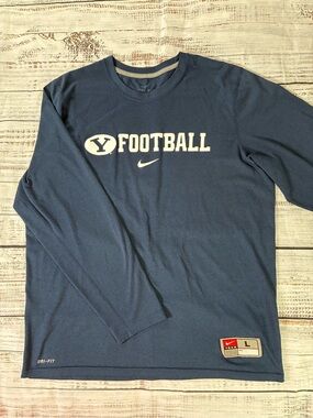 Nike Dri-Fit Shirt Men's Large BYU Football Navy Blue Long Sleeve